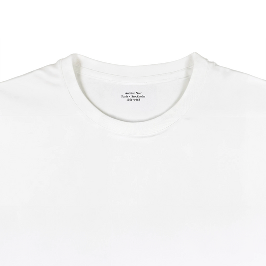 Detail of Archive Noir white photography T-shirt featuring artwork by Josef Németh.